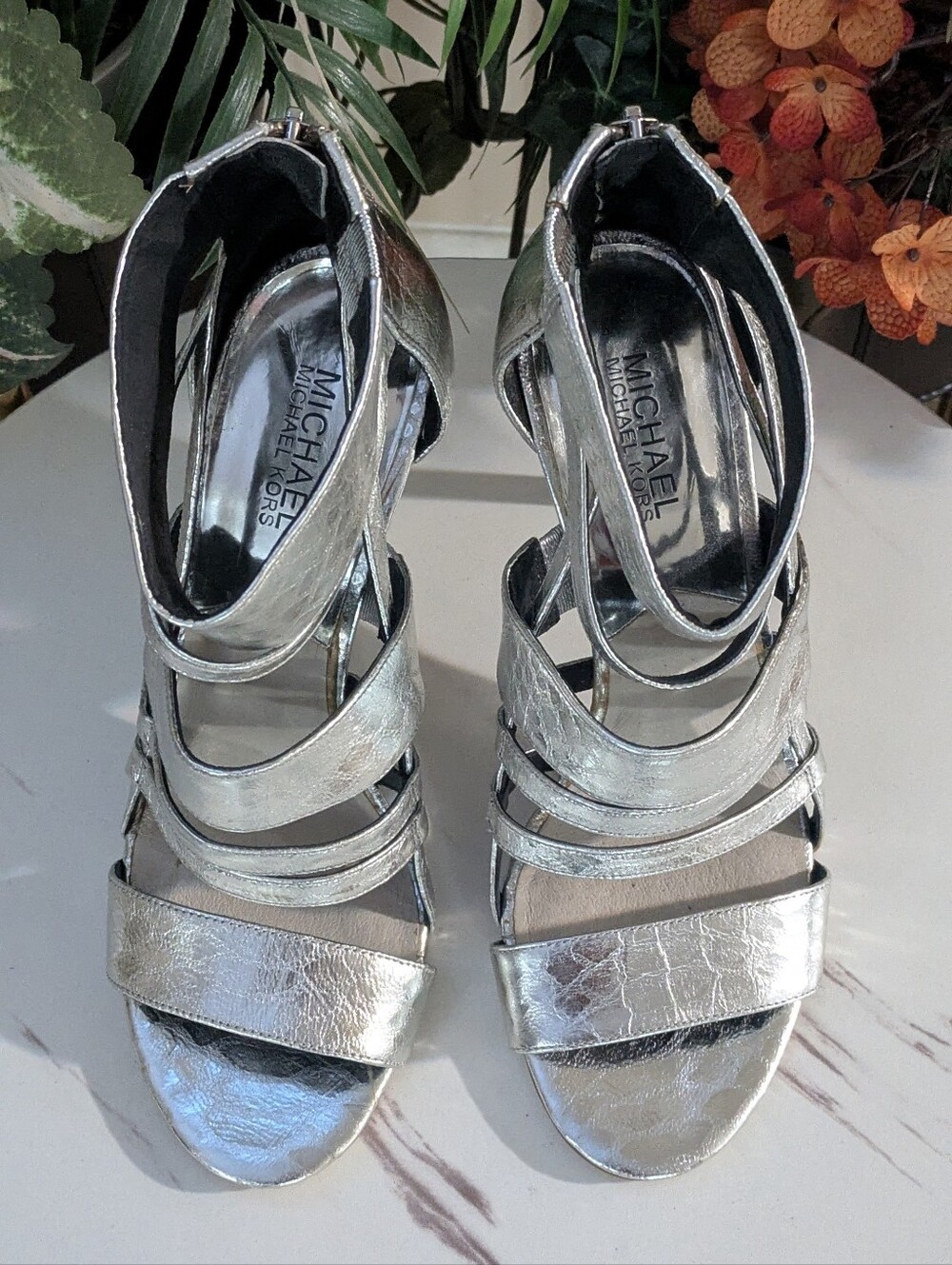 💥MICHAEL Michael Kors Silver Metallic Strappy High Heels